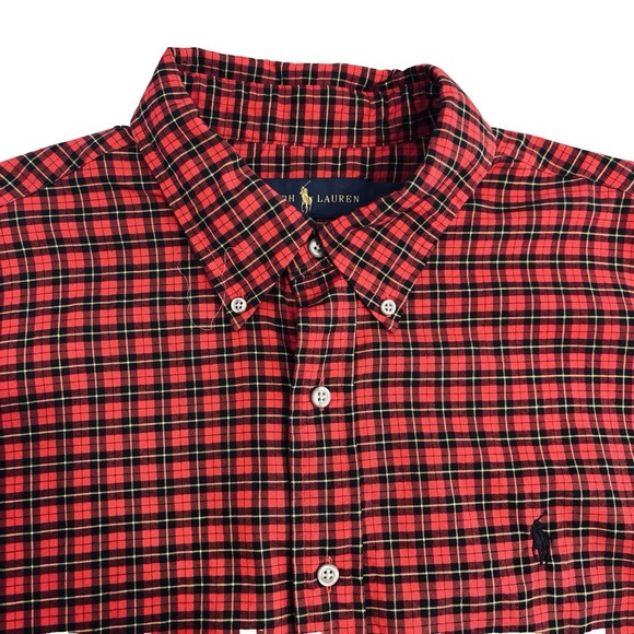 Ralph Lauren Red Black Plaid Button Down Shirt Men's L Cotton Long Sleeve Large - Picture 8 of 11